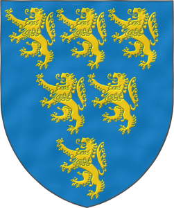 Escudo de azur, seis leones rampantes de oro, 3, 2 y 1.