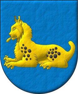 Escudo de azur, un lince tumbado de oro.