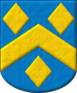 Escudo de azur, un cabrio de oro, acompaado de tres losanges de oro, dos y uno.