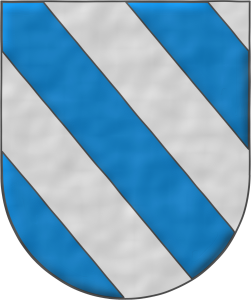 Escudo bandado de seis piezas de azur y plata.