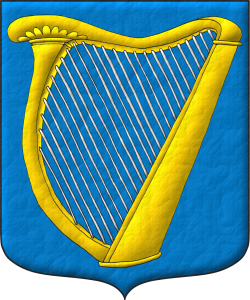 Escudo de azur, un arpa de oro, cordada de plata