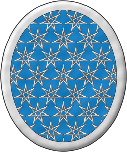 Escudo de azur sembrado de estrellas de siete puntas, huecas y entrelazadas de plata, unidas por las puntas; una filiera de plata.