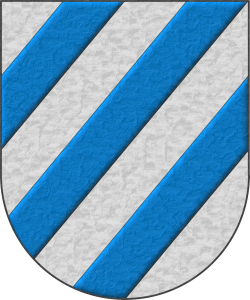 Escudo de plata, tres barras de azur.