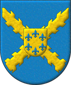Escudo de azur, una cruz de Borgoa de oro; un escusn de oro, seis flores de lis en orla de azur.