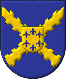 Escudo de azur, una cruz de Borgoa de oro; un escusn de oro, seis flores de lis en orla de azur.