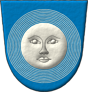 Escudo de azur, una luna figurada circundada de nueve anilletes conc�ntricos, todo de plata.
