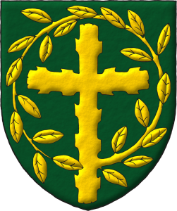 Escudo de sinople, una cruz latina ecotada, de cuyo flanco siniestro nace una rama hojada que rodea la cruz por su parte superior hasta enlazarse sobre su nacimiento, toda de oro.