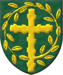 Escudo de sinople, una cruz latina ecotada, de cuyo flanco siniestro nace una rama hojada que rodea la cruz por su parte superior hasta enlazarse sobre su nacimiento, toda de oro.