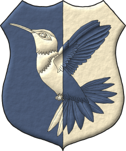 Escudo partido de azur y plata, un colibr volante puesto en banda del uno al otro.