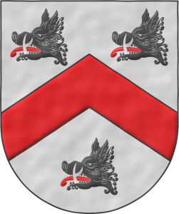 Escudo de plata, un cabrio de gules acompaado de tres cabezas de jabal de sable, arrancadas, lampasadas de gules y defendidas de plata.