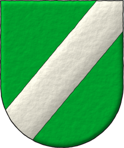 Escudo de sinople, una barra de plata.