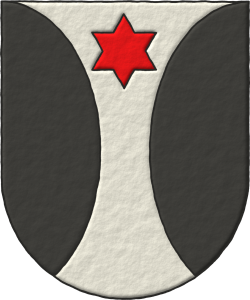 Escudo de plata, flanqueado curvo de sable, en jefe una estrella de seis rayos de gules