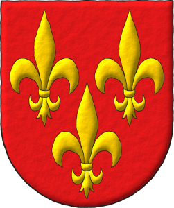 Escudo de gules, tres flores de lis de oro.