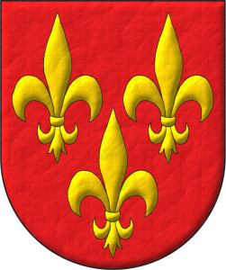 Escudo de gules, tres flores de lis de oro.