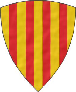 Escudo de oro, cuatro palos de gules.