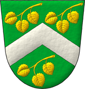 Escudo de sinople, un chevron de plata acompaado de tres ramitas de tilo, de tres hojas, arqueadas, puestas en barra de oro.