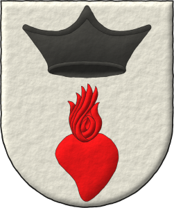 Escudo de plata, en jefe un bonete eclesiástico de sable, en punta un corazón llameante de gules.
