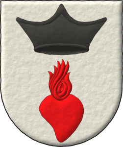 Escudo de plata, en jefe un bonete eclesistico de sable, en punta un corazn llameante de gules.
