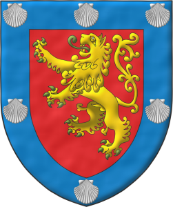 Escudo de gules, un len rampante de oro, lampasado y armado de sinople; una bordura de azur cargada de seis veneras de plata.