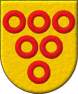 Escudo de oro, seis anilletes de gules, ordenados 3, 2 y 1.