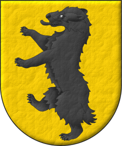 Escudo de oro, un tejn rampante de sable.
