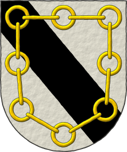 Escudo de plata, una banda de sable; brochante sobre el todo una cadena puesta en orla de oro.
